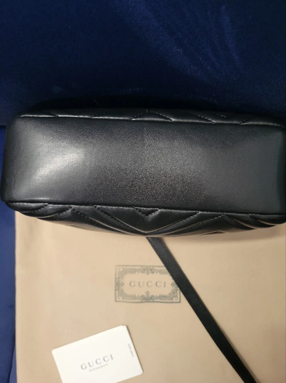 Black Chevron Matelassé Leather Crossbody with Gold Double G